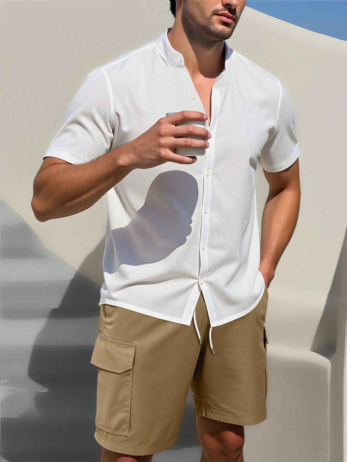 Men’s Grandad Collar Short Sleeve Shirt – Santorini Shirt