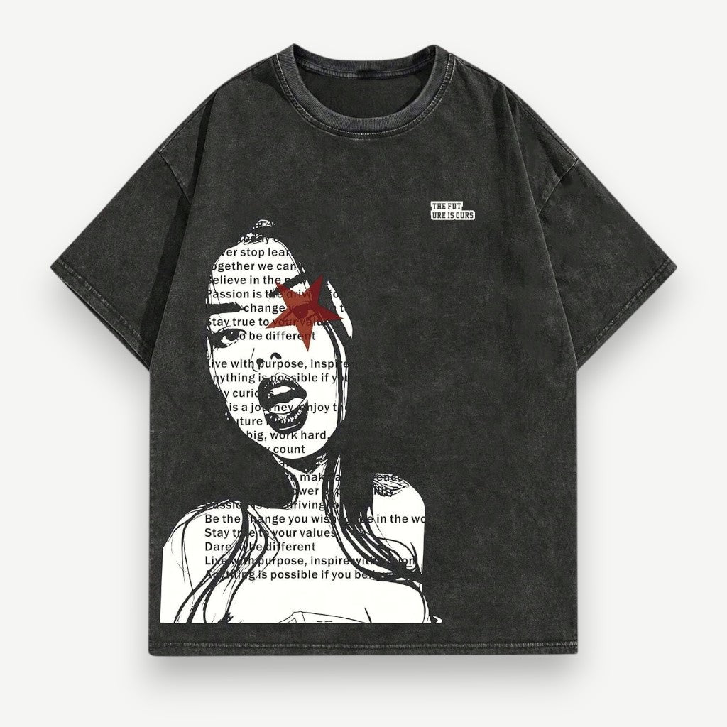 Men’s Oversized Distressed T-Shirt – Futury Lady T-Shirt