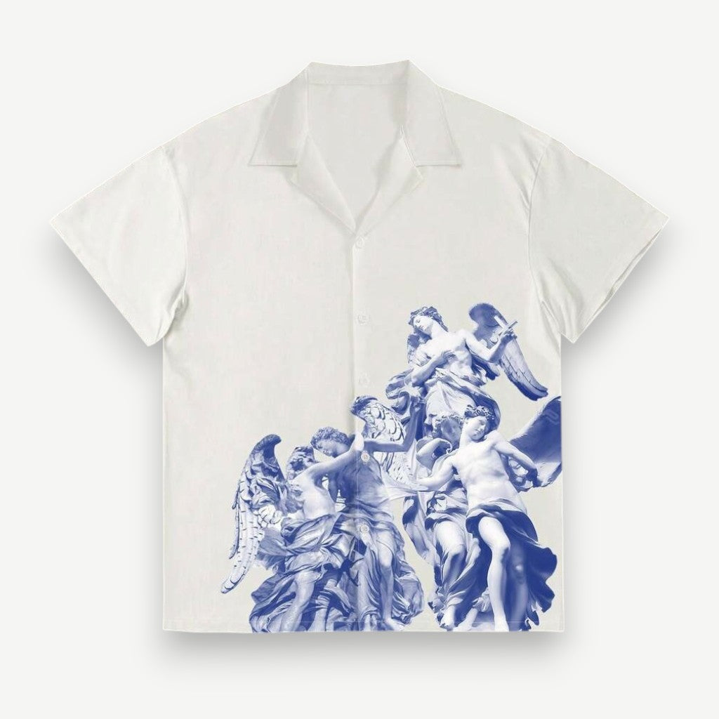 White Button-Up Shirt with Angels – Angel Legacy Shirt